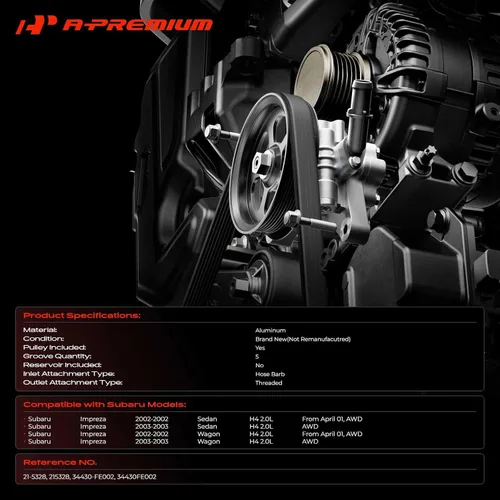 Miniatura 2 de A-Premium Bomba de dirección asistida, con polea, compatible con Subaru Impreza 2002-2003, 2.0L, repuesto # 34430-FE002