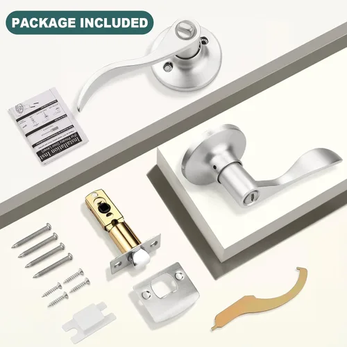 Miniatura 8 de GOBEKOR Paquete de 5 manijas de puerta de níquel cepillado, manijas de puerta interiores de privacidad para dormitorio, baño