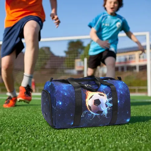Miniatura 2 de CAMTOP Bolsa de viaje para mujeres y niñas, bolsa de mano deportiva para gimnasio y fin de semana, B-Fútbol, Bolsa de lona de fútbol infantil