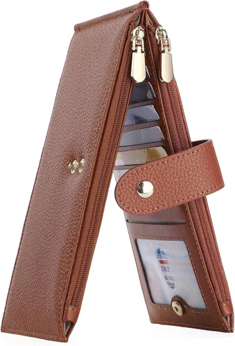 Miniatura 13 de GOIACII - Carteras delgadas para mujer con bloqueo RFID, tarjetero con 2 bolsillos con cremallera, monedero fino para mujer, negro (A01 Black)