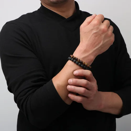 Miniatura 2 de Pulsera de ojo de tigre de roca de lava para hombre, regalos para cumpleaños, aniversario, regalos de Navidad para hombres, papá, marido, hijo