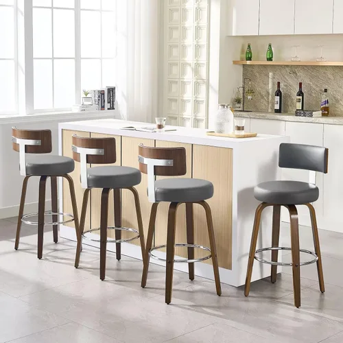 Miniatura 32 de Bekrvio Juego de 2 taburetes de bar giratorios con altura de mostrador, taburetes de cocina tapizados de piel sintética con respaldo, patas