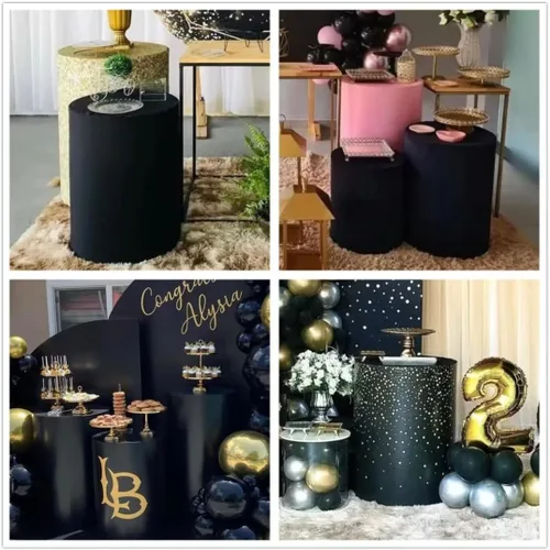 Miniatura 2 de Fundas cilíndricas negras para decoración de fiestas, fundas de pedestal sólidas, color negro, para baby shower, niños y adultos, fiesta