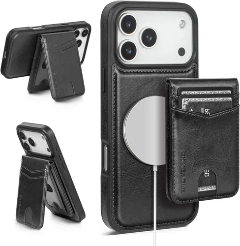 Miniatura 55 de SkyEagle Magsafe - Funda magnética 2 en 1 desmontable para iPhone 11 Pro Max con tarjetero, para mujeres y hombres, piel sintética con bloqueo RFID