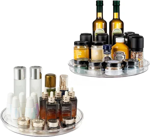 Miniatura 9 de vacane Organizador de maquillaje giratorio transparente, 8 capas ajustables, organizador de tocador para el cuidado de la piel, vitrina