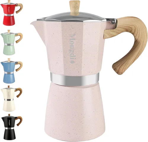 Miniatura 19 de Mongdio Cafetera de café expreso Moka Pot, cafetera cubana, cafetera de estufa Moka Italian Espresso Greca, cafetera percoladora, 3 tazas de Negro