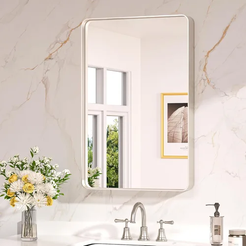 Miniatura 66 de Keonjinn Espejos de baño negros para sobre el fregadero, espejos cuadrados grandes de 36 x 36 pulgadas para pared, espejo rectangular redondeado