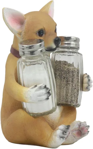 Miniatura 4 de Ebros Picante - Juego de figuras de taza de té de color marrón claro, chihuahua con collar, salero y pimienta, 6.25 pulgadas de alto, Chi Chi Taco