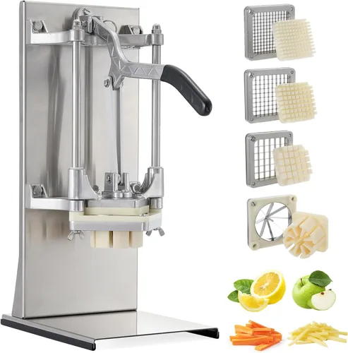 Miniatura 9 de Cortador de patatas fritas 4 en 1 comercial y rallador de limón y picadora de verduras - Acero inoxidable con mango extendido - 4 cuchillas