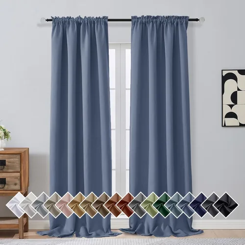 Miniatura 113 de OVZME Cortinas opacas turquesa para tratamiento de ventanas pequeñas, cortinas cortas con bloqueo de luz para ventana de cocina sobre el fregadero