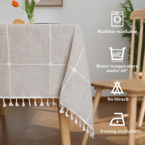 Miniatura 5 de JIALE Mantel para mesa rectangular, 120 pulgadas marrón y 120 pulgadas, manteles de color marrón a cuadros marrón a rayas marrones de lino