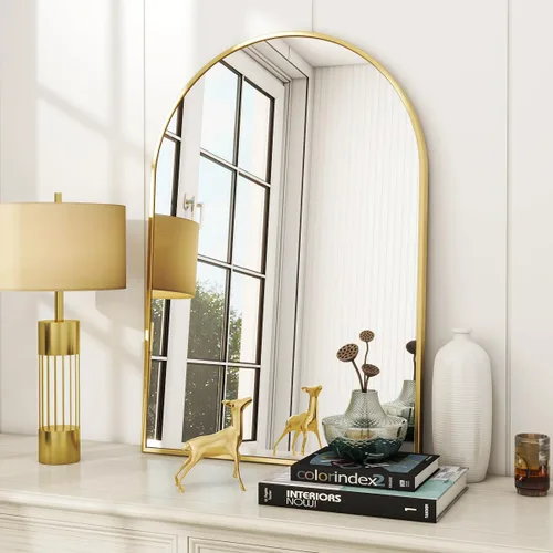 Miniatura 11 de VooBang Arched Wall Mirror, 26 x 28 inch Arch Bathroom Mirror, Wall Mounted Vanity Mirror with Arch Metal Frame, Modern Bathroom Vanity Mirror for