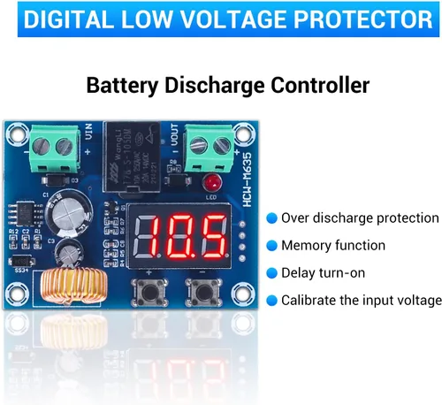 Miniatura 3 de ICSTATION - 2 protectores digitales de bajo voltaje, interruptor de desconexión de corte de bajo voltaje de 12-36 V 20 A, módulo de protección