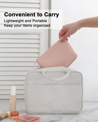 Miniatura 5 de GOX Bolsa de cosméticos de gran capacidad para maquillaje, bolsa de viaje, organizador de accesorios, neceser para mujeres y niñas, color negro