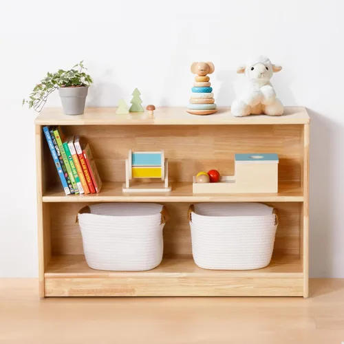 OOOK Estante Montessori de madera de goma y almacenamiento de juguetes, 35.4 pulgadas de largo, estantería de madera maciza y organizadores de