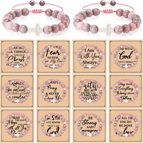 Miniatura 10 de Cunno Juego de 12 Pulseras de Cruz Cristiana al Por Mayor, Pulseras de Cuentas de Cruz Religiosa para Mujeres y Hombres, 12 Cosas de Cuentas