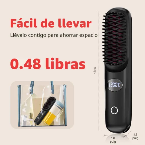 Miniatura 2 de Cepillo alisador de pelo inalámbrico para viajes, peine alisador de pelo portátil con mini cepillo caliente de iones negativos para mujeres