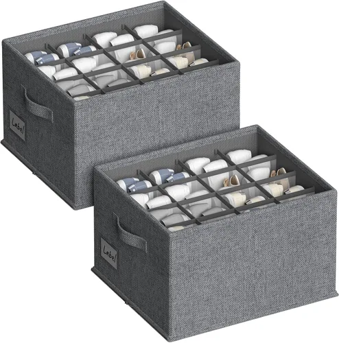 Miniatura 15 de 2 paquetes de organizador de zapatos para armario, se ajusta a 16-32 pares, contenedores de almacenamiento de zapatos de tela, cajas grandes de Beige