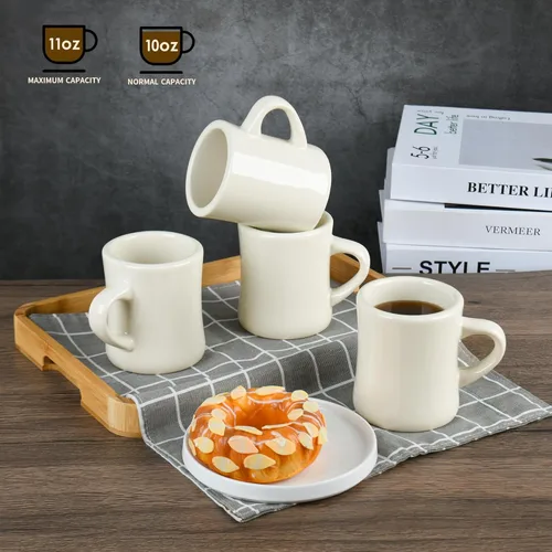 Miniatura 4 de Juego de 4 tazas de café blancas de 11 onzas, ideal para juego de cocina, viajes y té caliente (crema)
