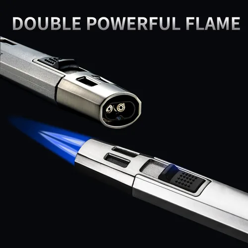 Miniatura 2 de Zoocura Encendedor de butano recargable, soplete de llama de chorro, resistente al viento, encendedor largo de gas ajustable, encendedor de butano