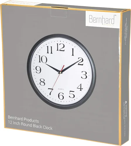 Miniatura 7 de Bernhard Products - Reloj de cuarzo de pared negro, silencioso, sin tictac, redondo, 12 pulgadas, a pilas y fácil de leer, para hogar, oficina