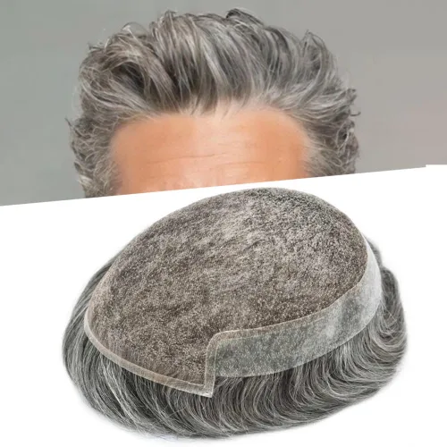 Miniatura 53 de Sistema de repuesto de cabello humano europeo con encaje frontal suizo para hombre, tupé para hombre, pieza de cabello, nudo blanqueado, línea #17