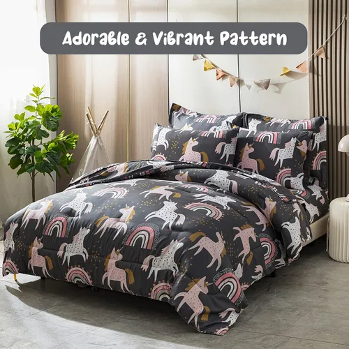Miniatura 3 de HollyHOME Juego de edredón de microfibra suave de unicornio y arco iris para adolescentes y niñas, juego de cama de 7 piezas en una bolsa