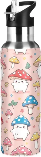 Cute Cartoon Mushrooms Insulated Water Bottle 32 Oz Leakproof Water Bottles, BPA-Free Sports Water Bottle