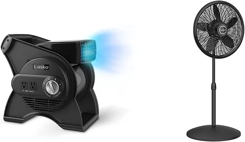Miniatura 11 de Lasko Ventilador utilitario portátil, ventilador giratorio de alta velocidad de 12 pulgadas, 289 CFM, 3 velocidades, 2 salidas de accesorios de 120