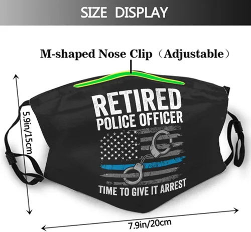 Miniatura 3 de Juego de 2 máscaras faciales más 4 filtros de aire reemplazables de línea azul fina bandera oficial de policía jubilado, lavable, reutilizable