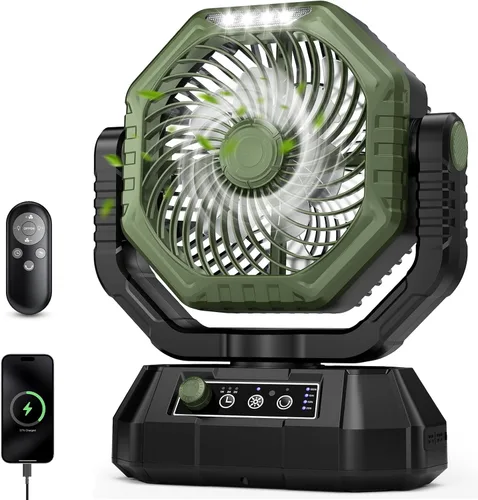 Miniatura 12 de AJVV Ventilador de camping con luz, control remoto y oscilación, ventilador colgante de tienda de campaña a batería, recargable portátil para Naranja