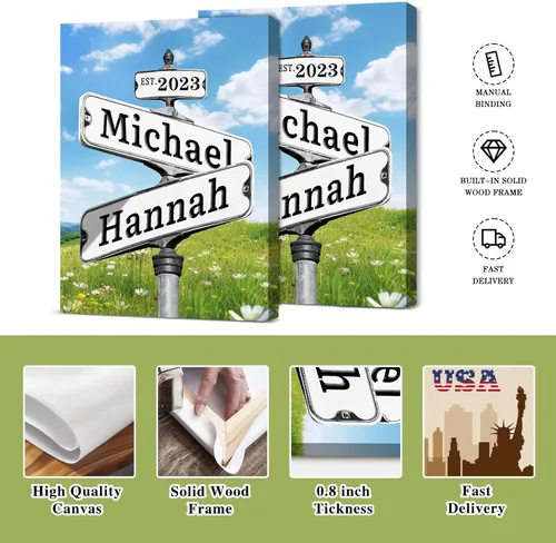 Miniatura 4 de WNNNS Póster de letrero de calle vintage con nombre personalizado para parejas, novia, novio, impresiones en lienzo personalizadas para enamorados