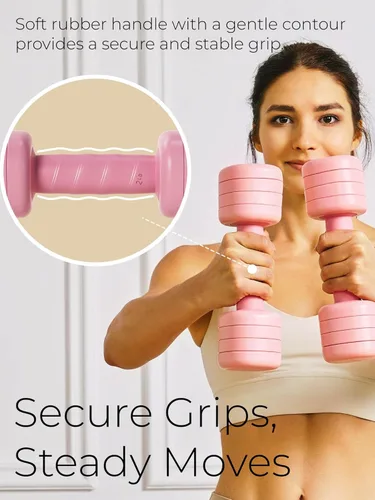 Miniatura 3 de Juego de mancuernas ajustables Pesas ligeras de mano de 2, 3, 4 y 5 libras para mujeres, ajuste de peso de un solo giro, mango de agarre curvado