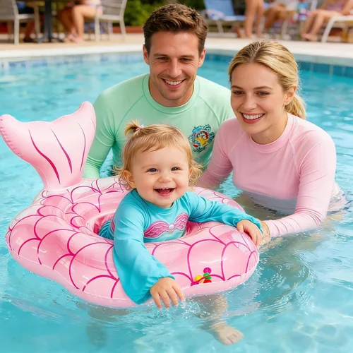 Miniatura 5 de Flotador de piscina extra ancho de 25.6 pulgadas para bebés de 6 a 36 meses, flotador de natación de sirena de seguridad antideslizante, entrenador