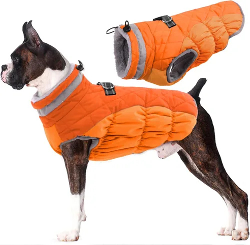 Miniatura 42 de Lelepet Abrigo cálido para perro, abrigo de invierno para perro, chaqueta impermeable para perros con arnés incorporado, chaleco reflectante