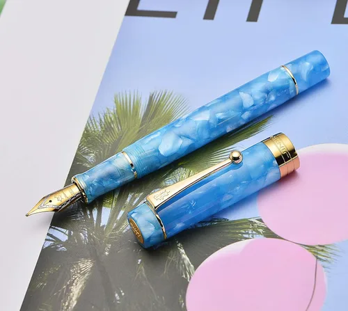 Miniatura 30 de Jinhao 100 - Pluma estilográfica de estilo clásico en celuloide, instrumento de escritura suave con punta #6, juego de pluma con convertidor
