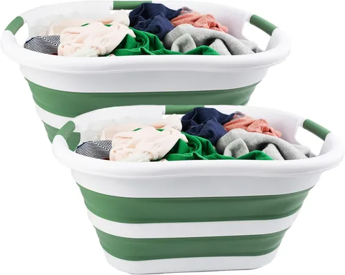 Miniatura 9 de SAMMART Cesta plegable de plástico para la ropa sucia de 40 L (10.5 galones), contenedor de almacenamiento plegable y organizador, tina de lavado