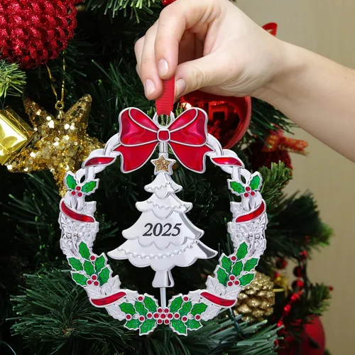 Miniatura 2 de Adornos de Navidad, Adornos Metálicos para Árbol de Navidad con Fecha 2025 Plateados Giratorios Divertidos Adornos de Navidad Decorativos Decoración