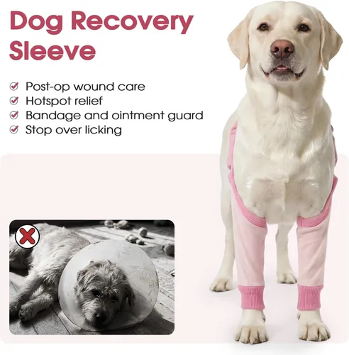 Miniatura 6 de DENTRUN Manga de pierna para cirugía de perro para patas delanteras, protector de rodilla para codo, manga para dejar de lamer, ajuste cómodo Rosa