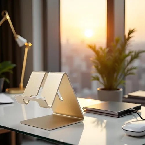 Miniatura 5 de Soporte de teléfono celular de aleación de aluminio dorado, soporte para teléfono celular, soporte de escritorio de aluminio sólido universal