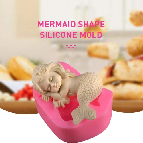 Miniatura 5 de Molde de silicona de sirena OBTANIM para fondant, lindo molde 3D de bebé durmiendo, topper de pastel, decoración DIY, herramienta de horneado