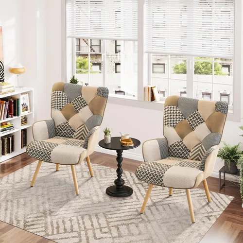 Miniatura 10 de Silla de Acento, Silla de Sala de Estar, Sillón Moderno de Respaldo Alto, Sillas de Lectura de Patchwork Colorido para Dormitorio, Silla de Descanso