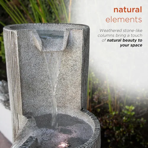 Miniatura 7 de Alpine Corporation GIL1482 - Fuente de agua de piedra envejecida de 3 niveles para exteriores de 41 pulgadas con aspecto de piedra natural, Gris