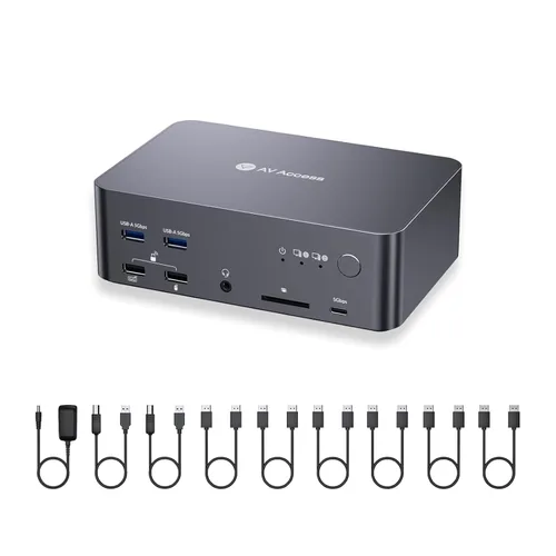 Miniatura 11 de Conmutador KVM AV Access 2 Monitores 2 Computadoras con Ethernet, EDID, 4K@60Hz/2K@144Hz/1080P@240Hz, Estación de acoplamiento KVM de monitor dual