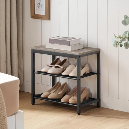 Miniatura 4 de HOOBRO Banco para Zapatos, Zapatero de 3 Niveles, Organizador Industrial de Zapatos Banco de Almacenamiento, Banco de Entrada de 19.7 pulgadas