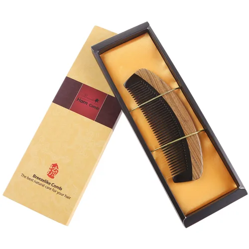 Miniatura 4 de Breezelike Peine para el cabello – Peine de dientes finos de madera para mujeres, hombres y niños – Peine de cuerno de búfalo de sándalo sin estática