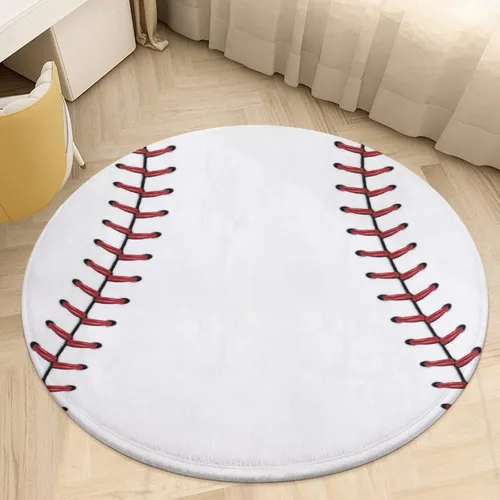 Alfombra circular con cordones de béisbol con costuras de béisbol, alfombra redonda para decoración de habitación de niños y niños, 2 pies