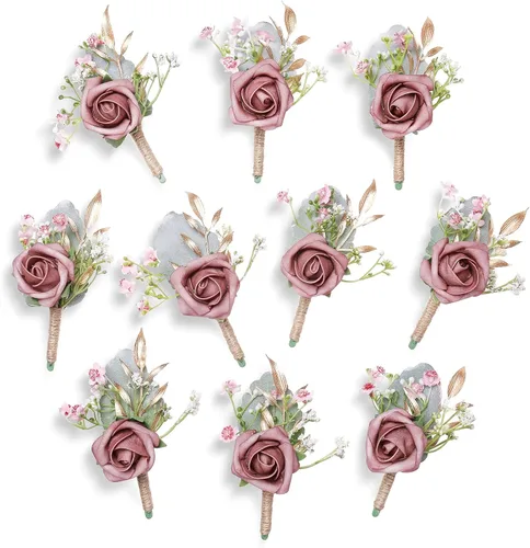 Miniatura 17 de Boutonnieres de aliento de bebé para hombre, juego de 2, blanco natural para novio y padrinos de boda con pin para boda rústica de otoño, vintage
