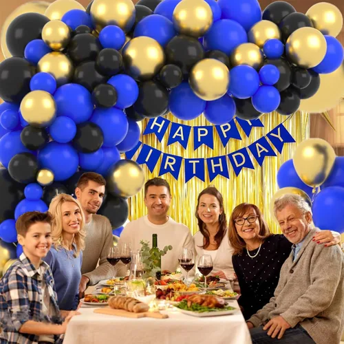 Miniatura 2 de Kit de arco de guirnalda de globos azules y negros dorados, globos azul real y negro dorado para hombres, 30º 40º videojuego, cumpleaños, boda