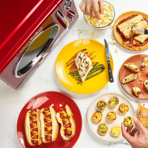 Miniatura 4 de Nostalgia Horno microondas retro para encimera, grande de 800 vatios, 0.9 pies cúbicos y tostadora de 2 rebanadas BLACK+DECKER, T2569B, ranuras